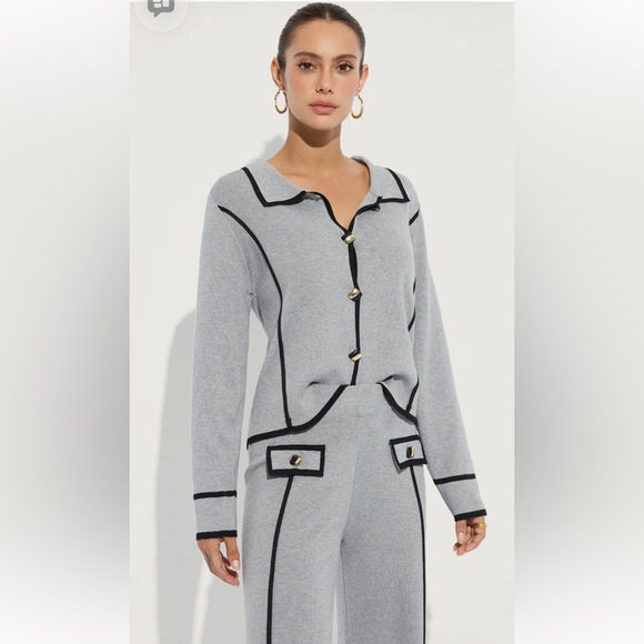 Commense Black and White Wide Leg 2 piece knit pants suit - Picture 5 of 7